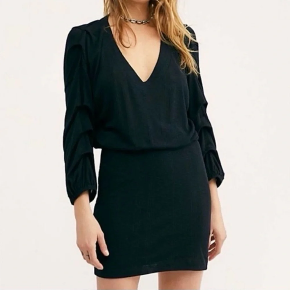 Free People Beach Bambi Knit Ruched Sleeve Mini Dress